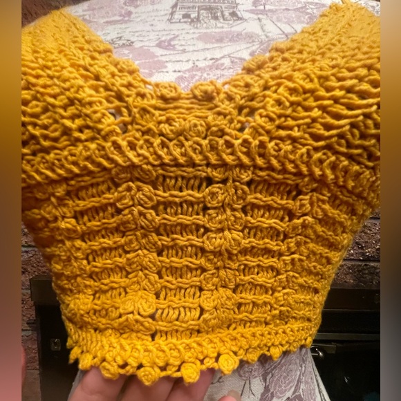Shein Mustard Crochet Crop Top Bracelet Adjustable Leaf Design 60%Cotton Size XS - Picture 2 of 13
